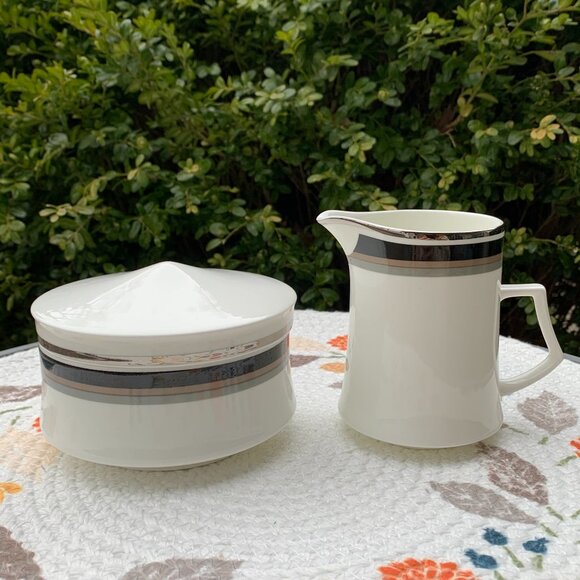 Vtg 70s MIKASA Noir Sugar & Creamer Set - Picture 1 of 13